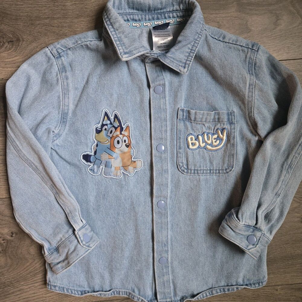 Bluey Bingo Toddler 5T Denim Shacket Shirt Jacket Light Blue Snap Jean Kidcore